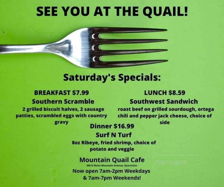 Mountain Quail Cafe - Quartzsite, AZ menu_pic