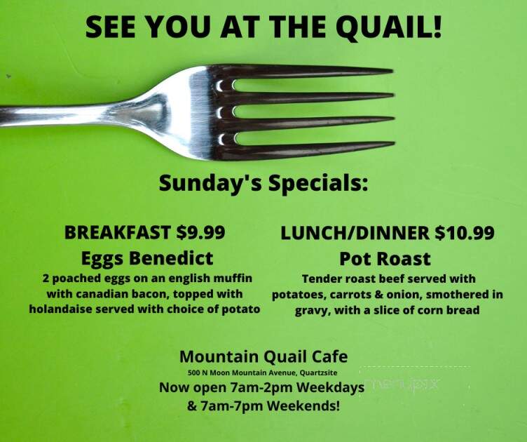 Mountain Quail Cafe - Quartzsite, AZ menu_pic