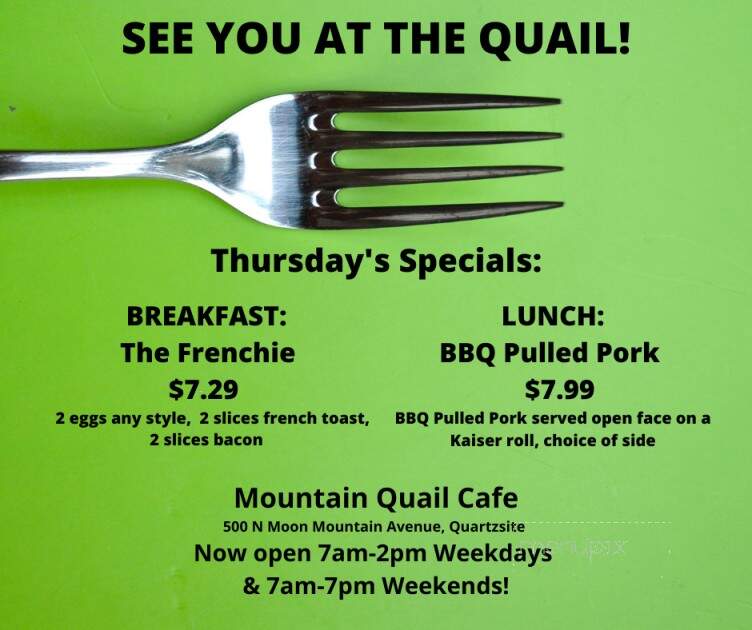 Mountain Quail Cafe - Quartzsite, AZ menu_pic