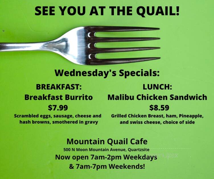 Mountain Quail Cafe - Quartzsite, AZ menu_pic