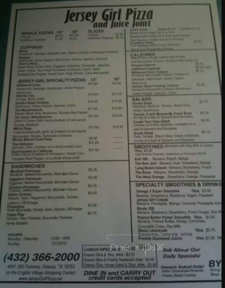 Jersey Girl Pizza & Juice Joint - Odessa, TX menu_pic