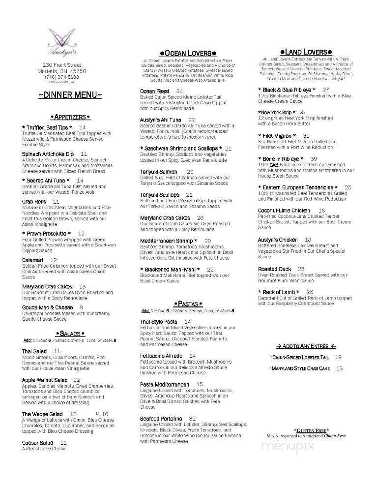Austyn's Restaurant - Marietta, OH menu_pic