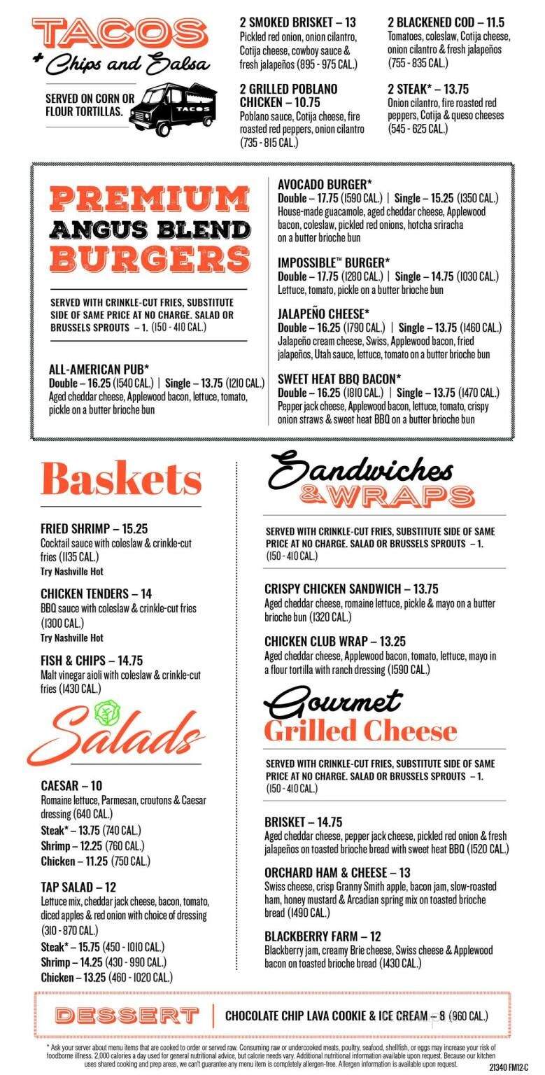 The brass tap menu deals