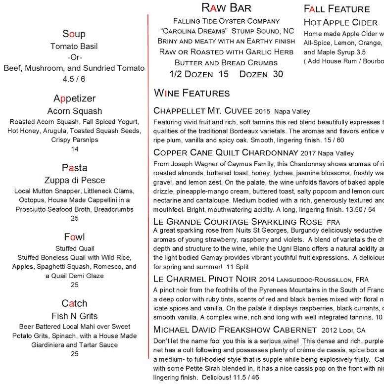 Kornerstone Bistro - Wilmington, NC menu_pic