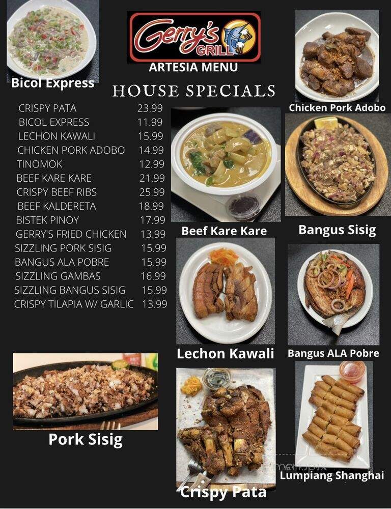 Menu of Gerry's Grill in Artesia, CA 90701