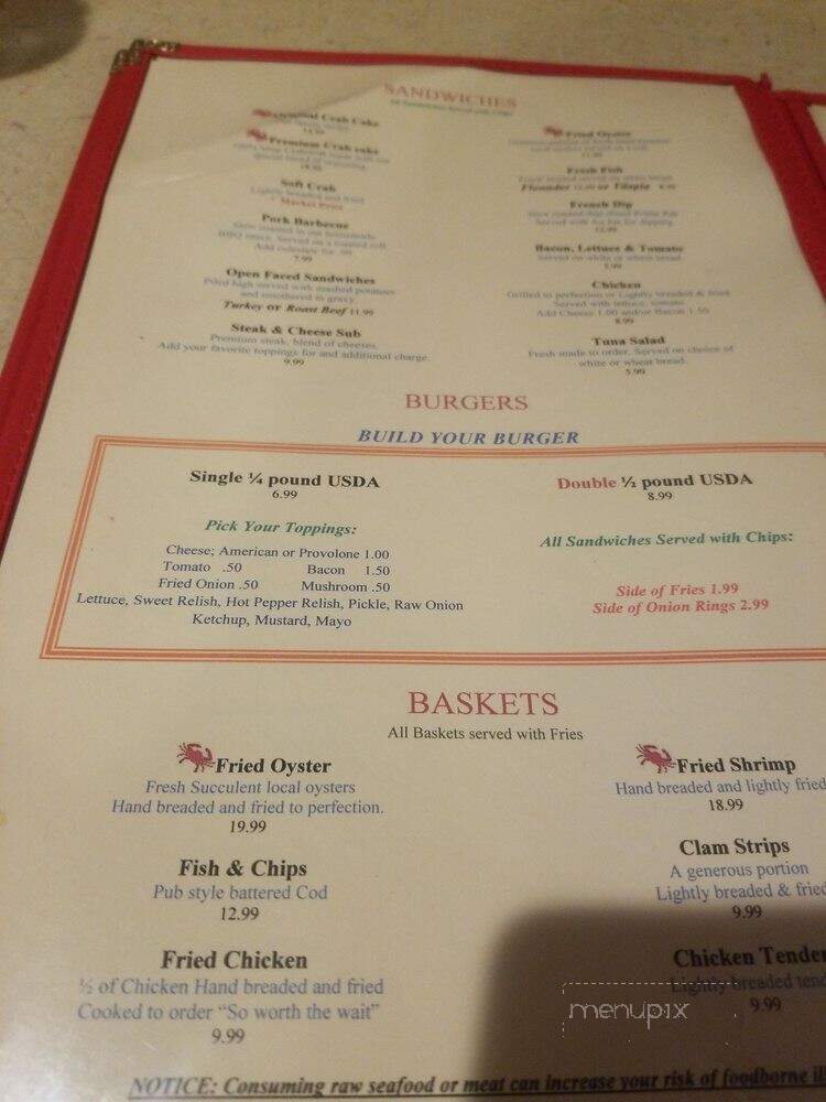 Captain John's Crab House - Cobb Island, MD menu_pic