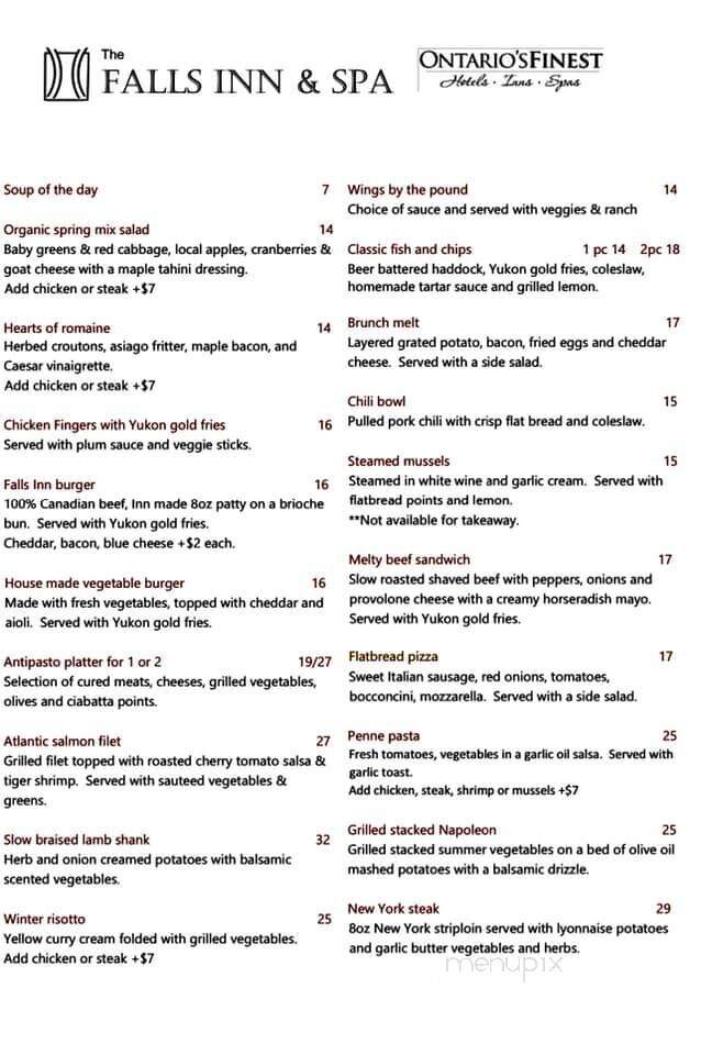 Falls Inn & Spa Walter's Falls - Walters Falls, ON menu_pic