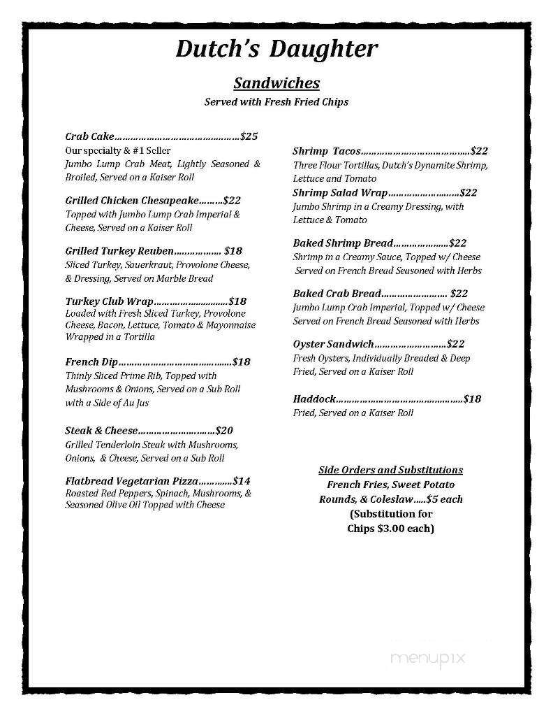 Dutch's Daughter - Frederick, MD menu_pic