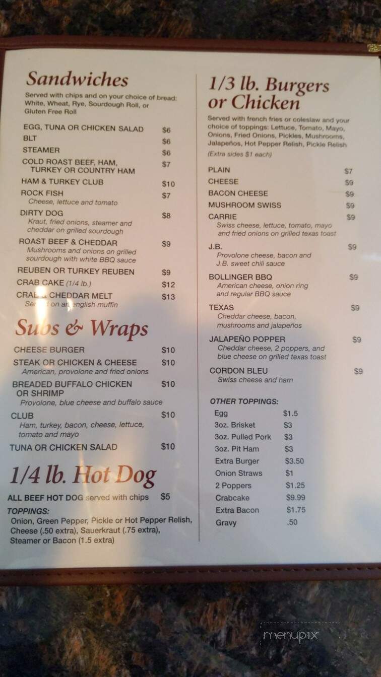 Bollinger's Restaurant - Thurmont, MD menu_pic