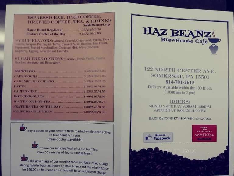 Haz Beanz Brewhouse Cafe - Somerset, PA menu_pic