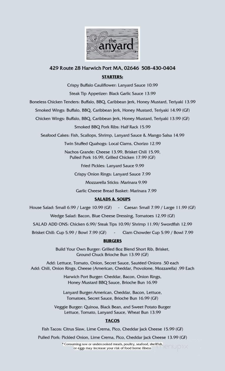 The Lanyard Bar And Grill - Harwich Port, MA menu_pic