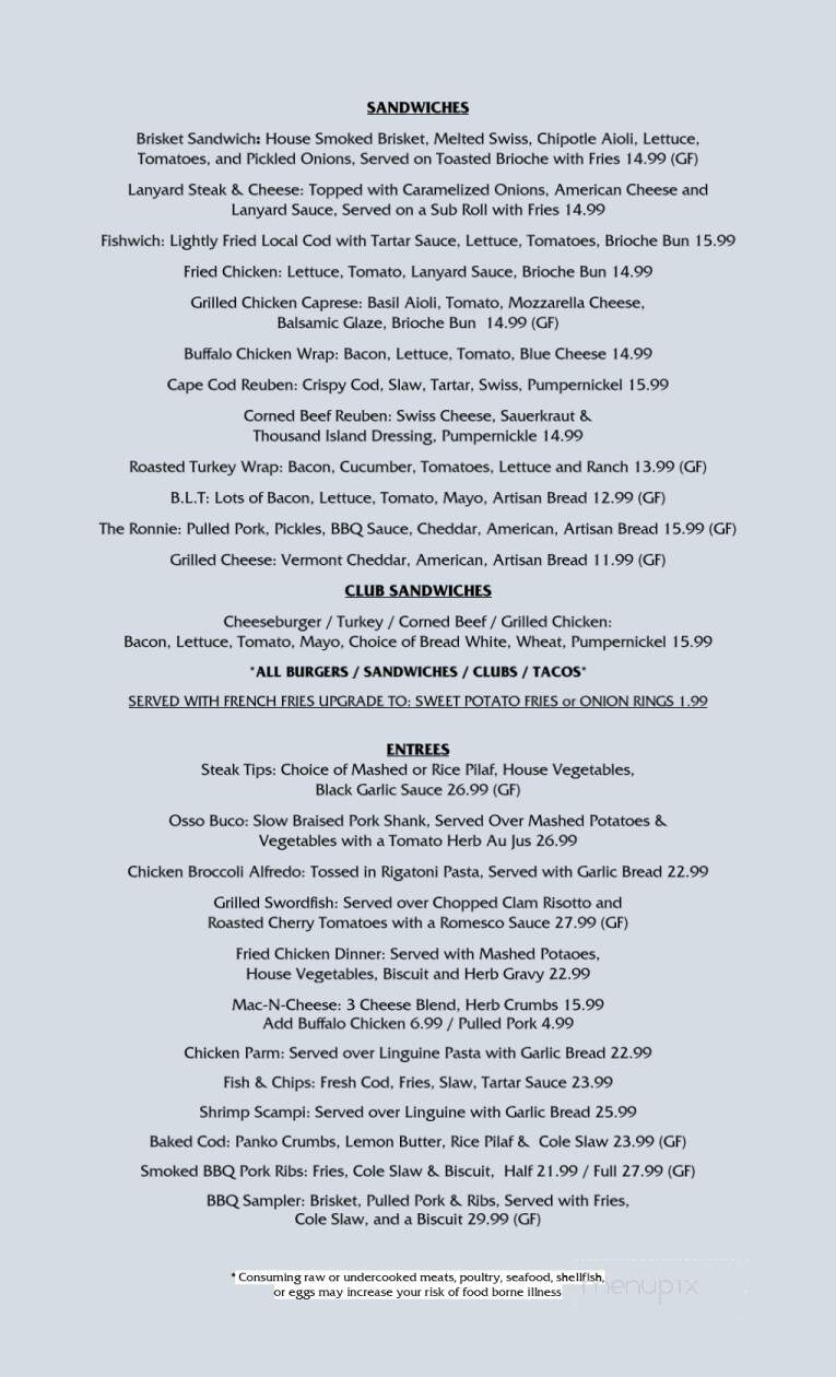 The Lanyard Bar And Grill - Harwich Port, MA menu_pic