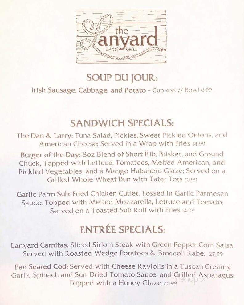 The Lanyard Bar And Grill - Harwich Port, MA menu_pic