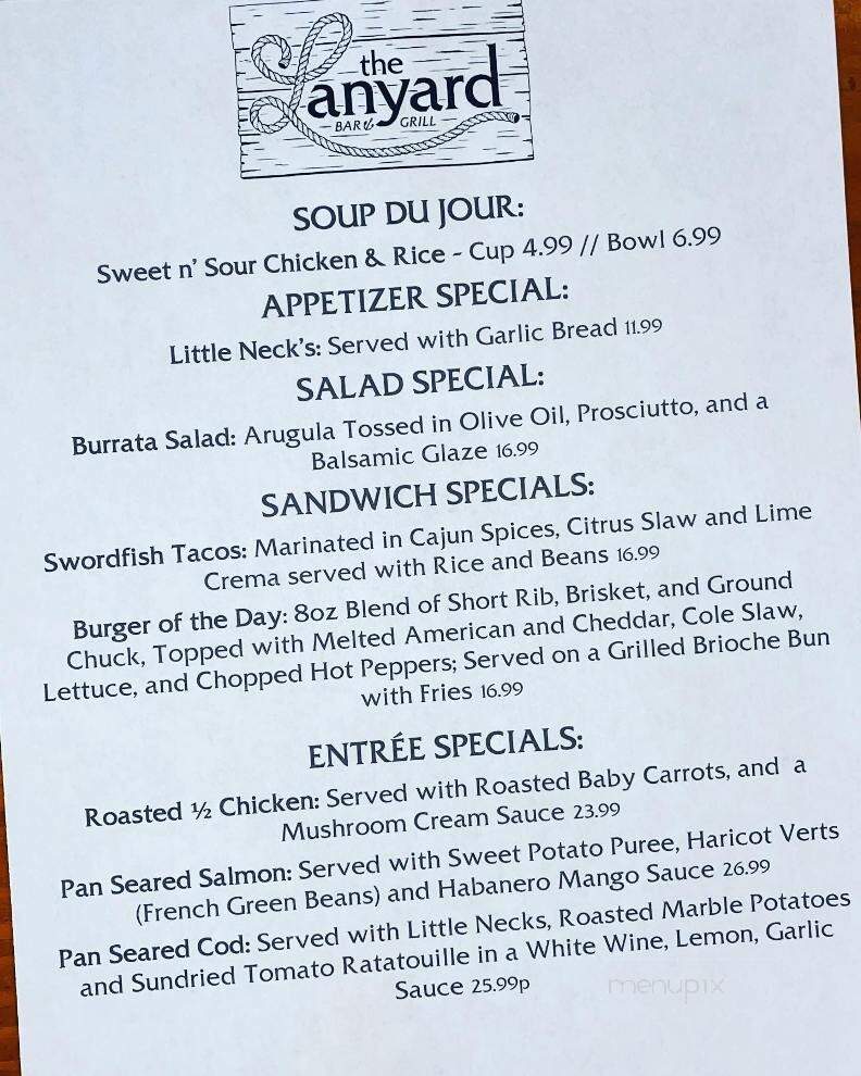 The Lanyard Bar And Grill - Harwich Port, MA menu_pic