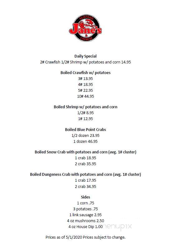 Jane's Seafood - New Iberia, LA menu_pic