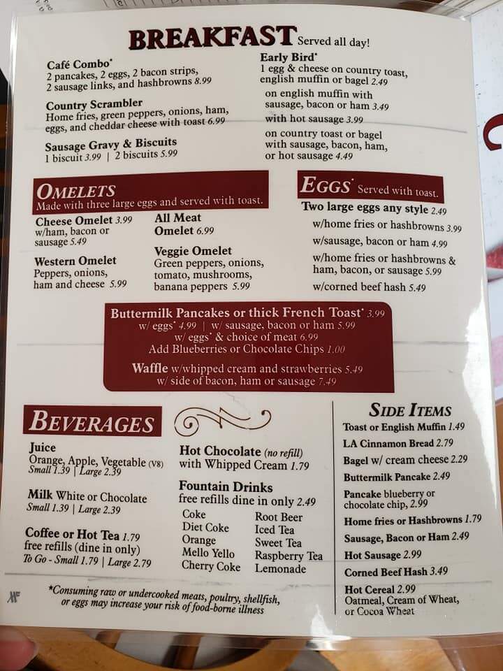 County Line Cafe - Hadley, PA menu_pic