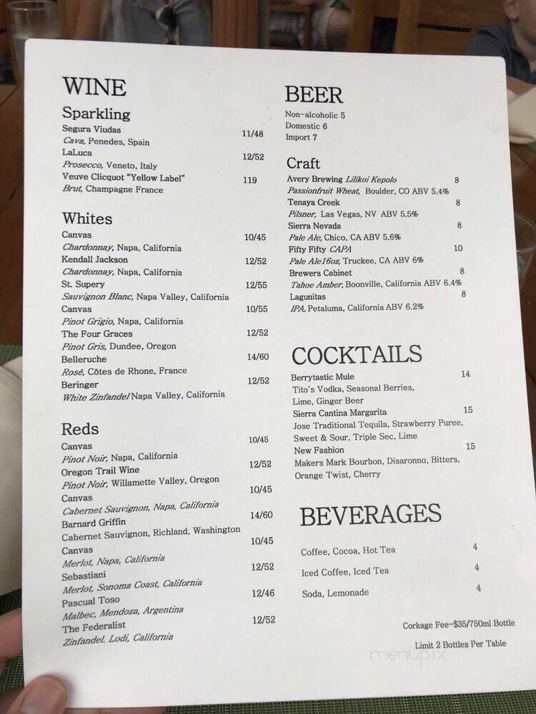 Sierra Cafe at the Hyatt Regency Lake Tahoe - Incline Village, NV menu_pic