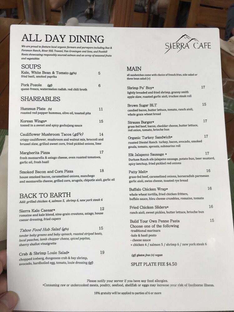 Sierra Cafe at the Hyatt Regency Lake Tahoe - Incline Village, NV menu_pic