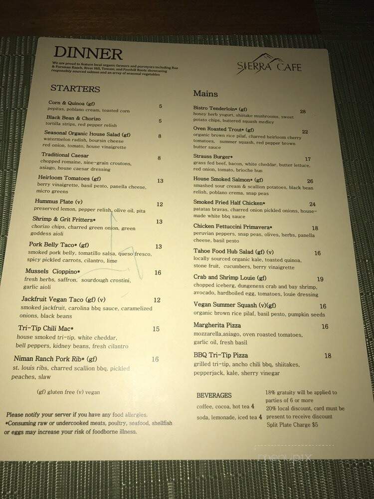 Sierra Cafe at the Hyatt Regency Lake Tahoe - Incline Village, NV menu_pic