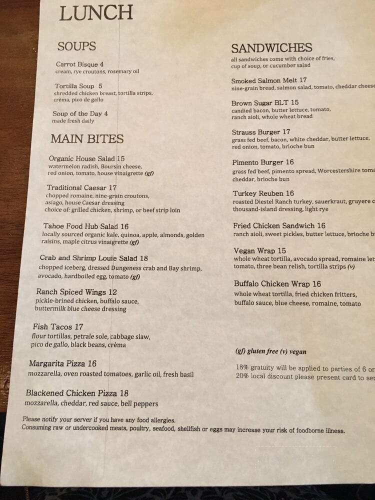 Sierra Cafe at the Hyatt Regency Lake Tahoe - Incline Village, NV menu_pic