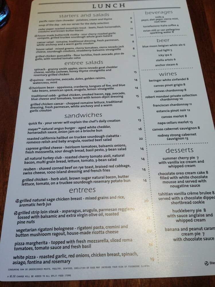 Sierra Cafe at the Hyatt Regency Lake Tahoe - Incline Village, NV menu_pic