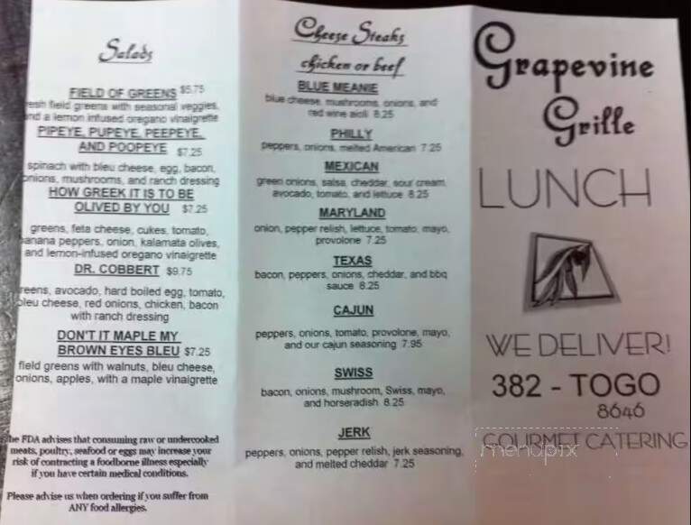 The Grille - Middlebury, VT menu_pic
