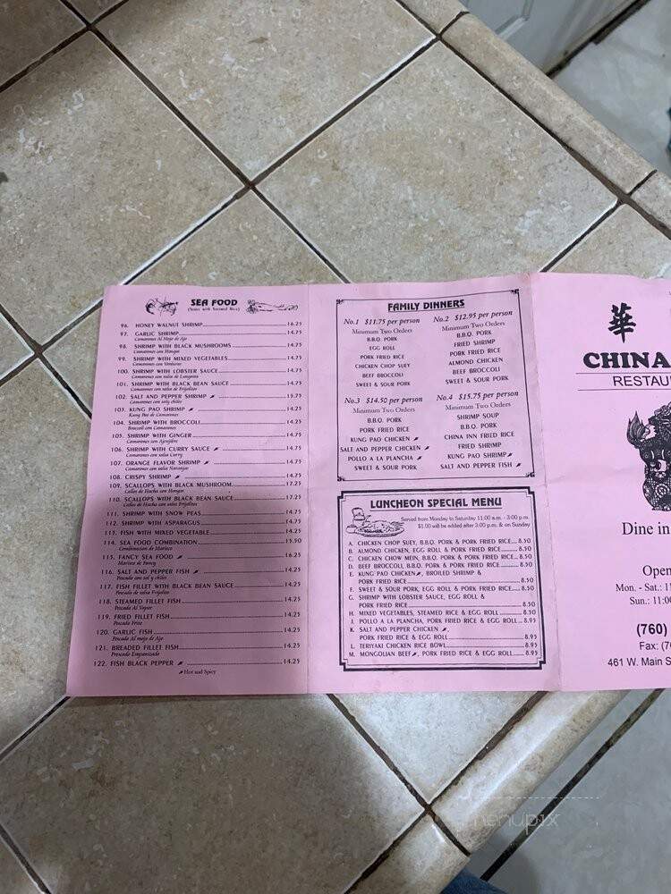 China Inn Restaurant - Brawley, CA menu_pic