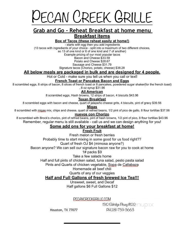 Pecan Creek Grille - Houston, TX menu_pic