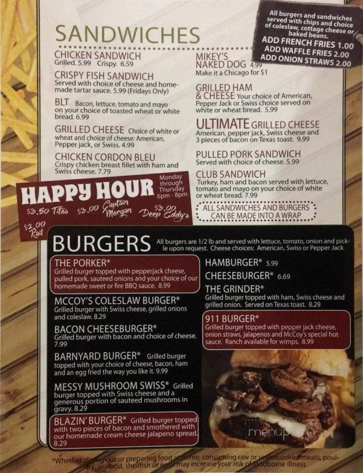 The Real McCoy's Bar Restaurant - Davis, IL menu_pic