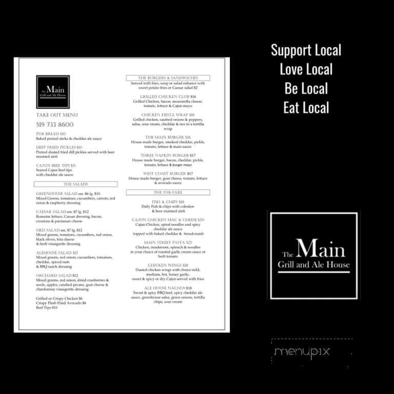 The Main Grill and Ale House - Kingsville, ON menu_pic