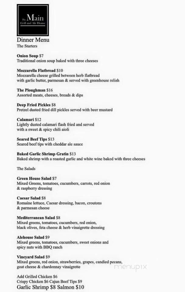The Main Grill and Ale House - Kingsville, ON menu_pic