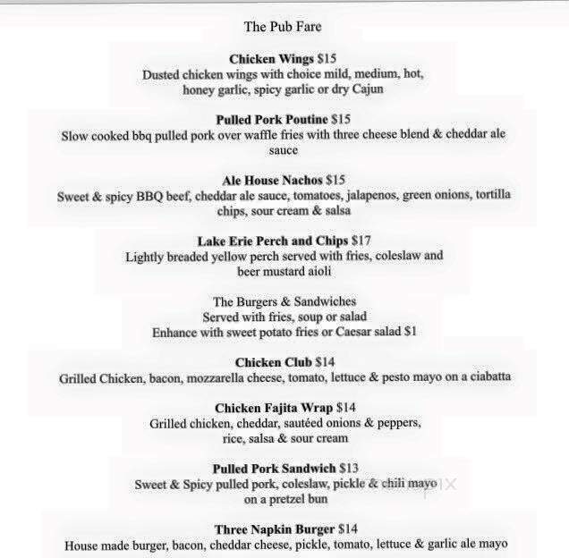 The Main Grill and Ale House - Kingsville, ON menu_pic