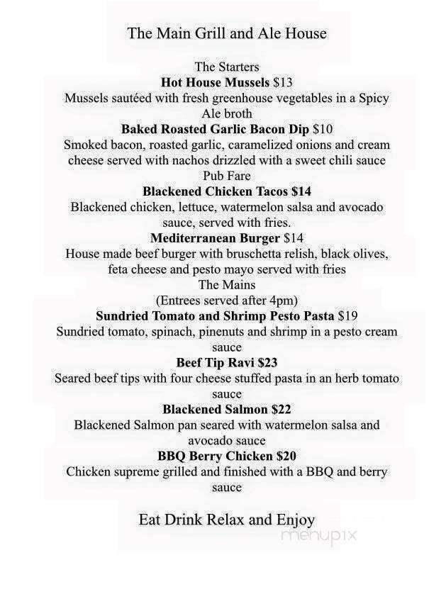 The Main Grill and Ale House - Kingsville, ON menu_pic