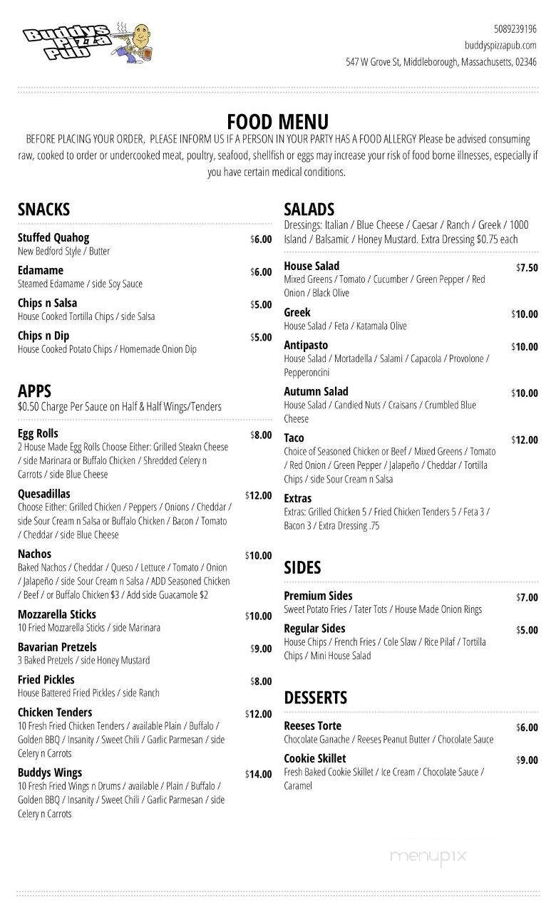 Buddy's Pizza Pub - Middleborough, MA menu_pic