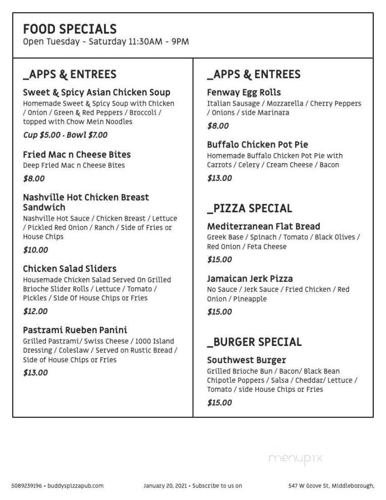Buddy's Pizza Pub - Middleborough, MA menu_pic