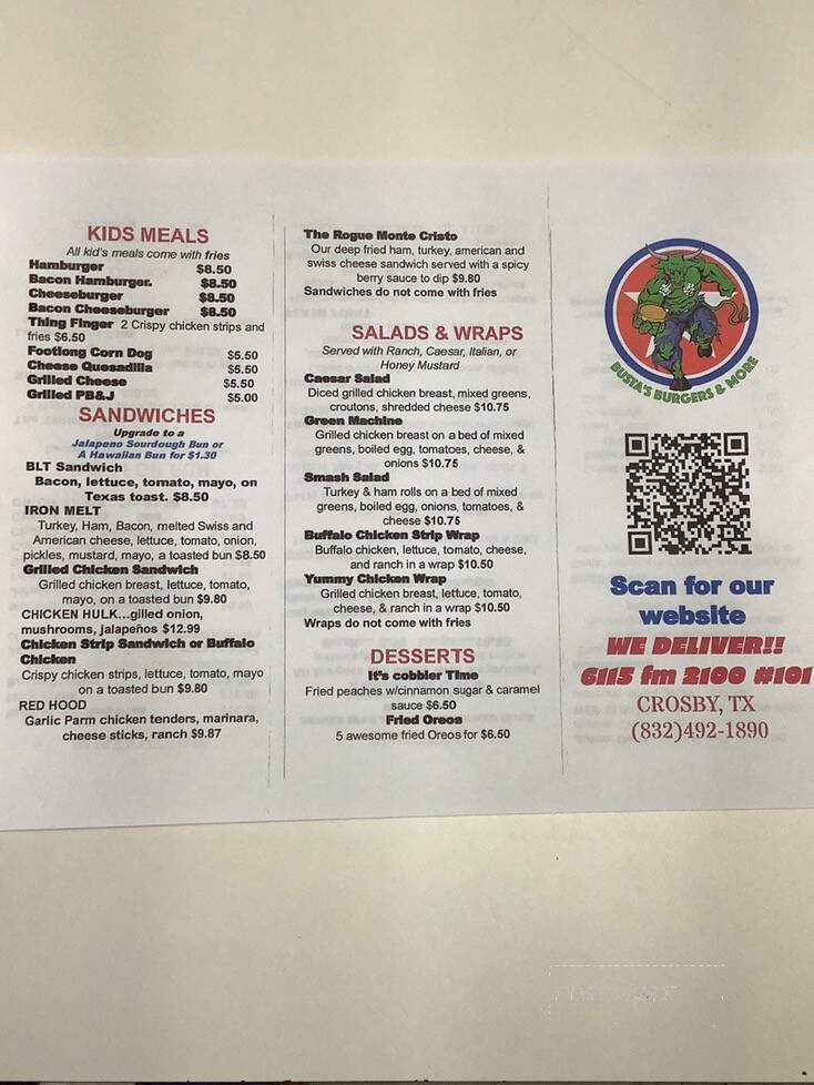 Busta's Burgers - Crosby, TX menu_pic