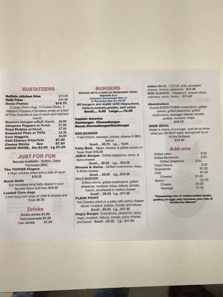 Busta's Burgers - Crosby, TX menu_pic