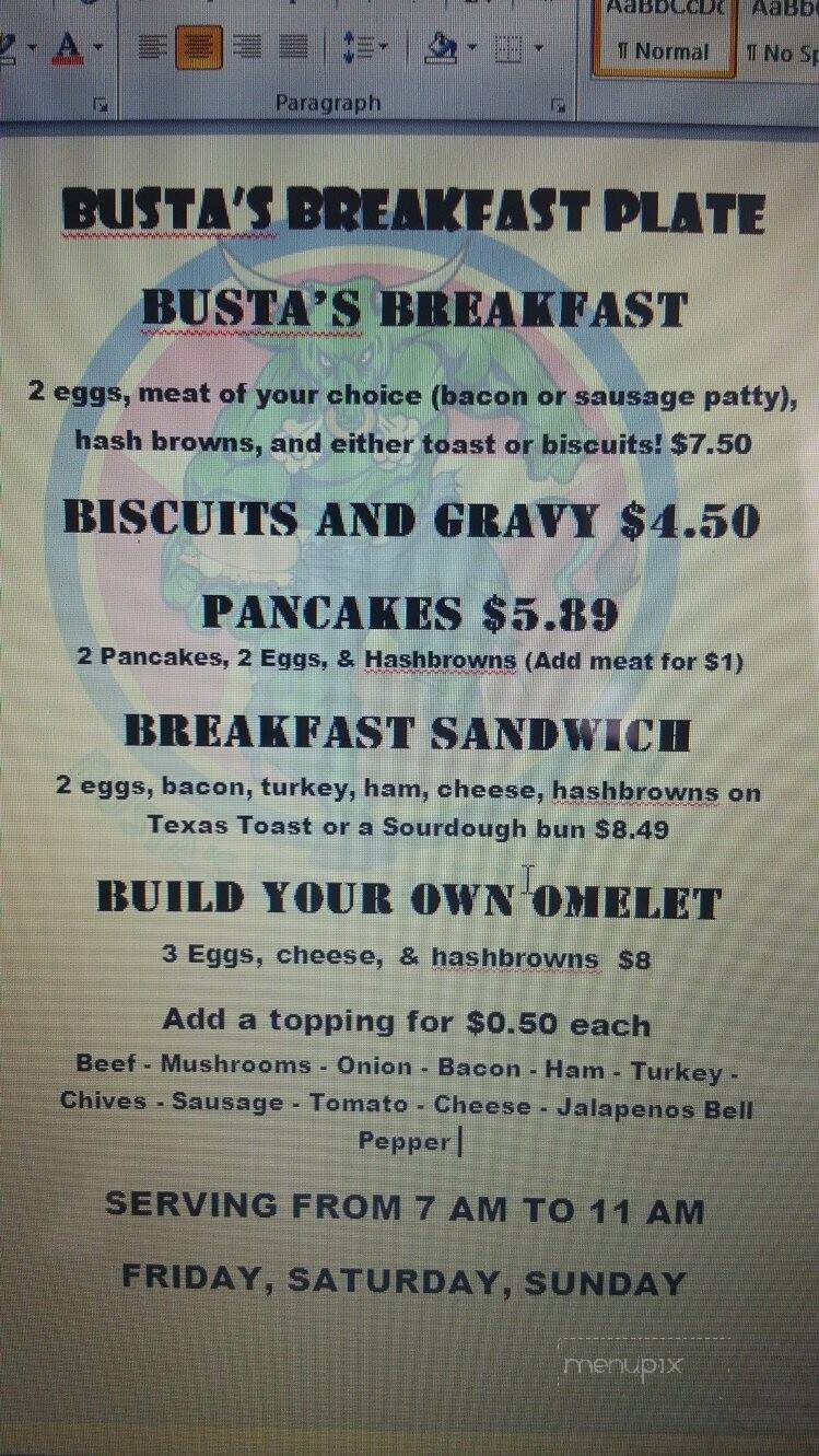 Busta's Burgers - Crosby, TX menu_pic