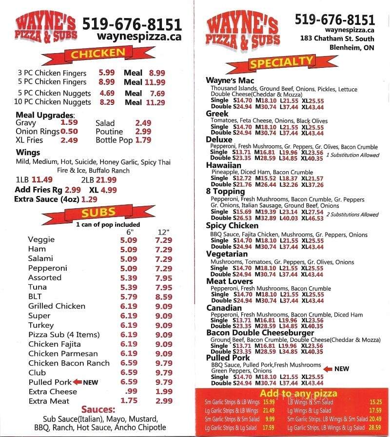 Wayne's Pizza & subs - Chatham-Kent, ON menu_pic