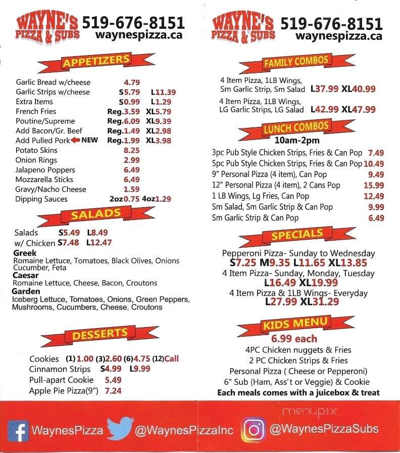 Wayne's Pizza & subs - Chatham-Kent, ON menu_pic