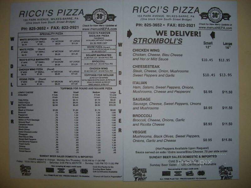 Ricci's Pizzeria - Wilkes Barre, PA