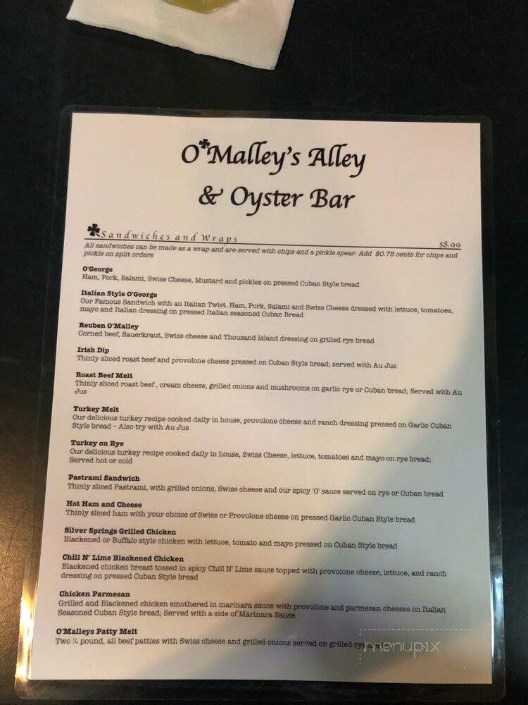 O'Malley's Alley - Ocala, FL menu_pic