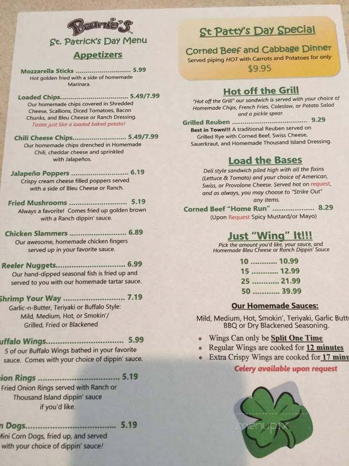 Beanie's Bar & Sports Grill - Ruskin, FL menu_pic