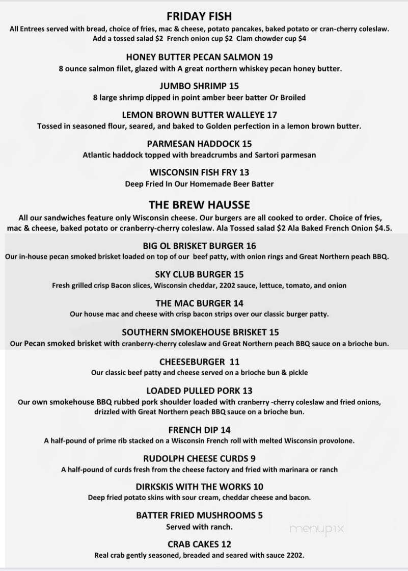 Sky Club - Plover, WI menu_pic