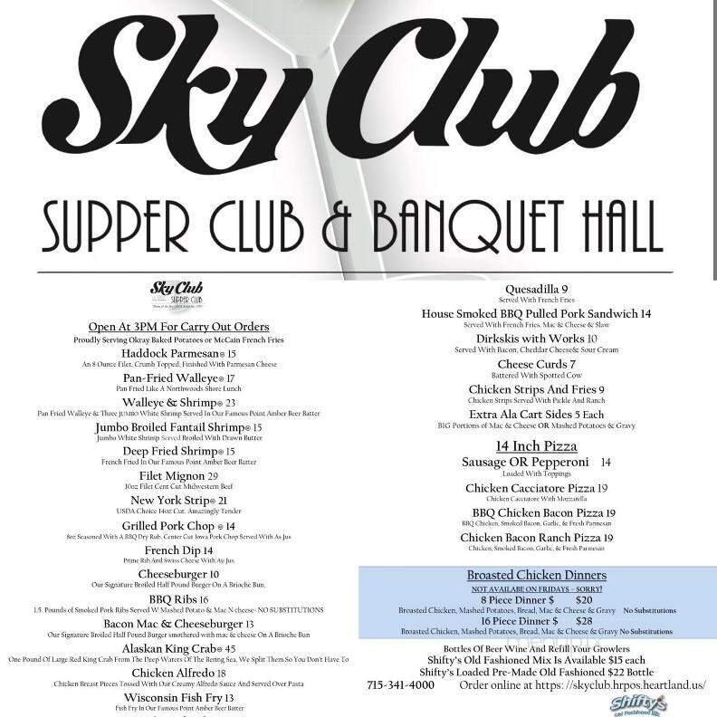 Sky Club - Plover, WI menu_pic