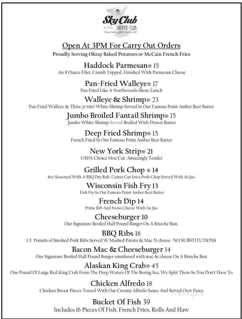 Sky Club - Plover, WI menu_pic