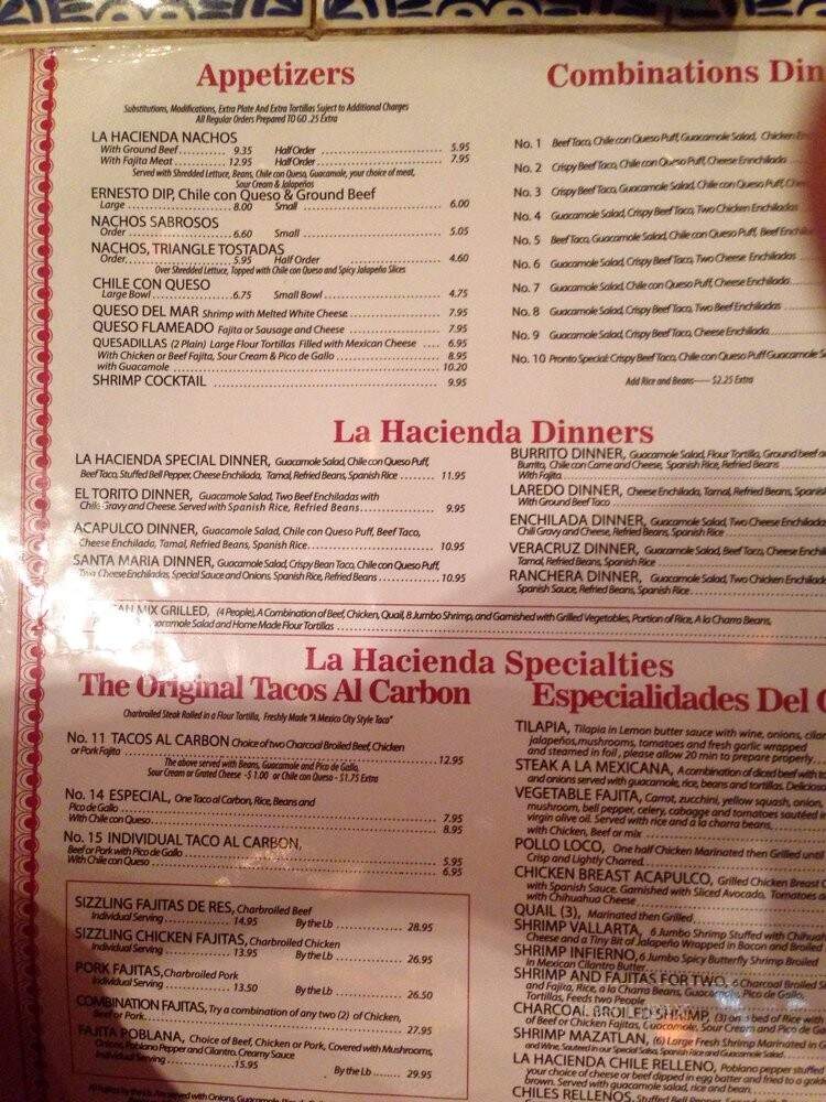 Online Menu of La Hacienda By Creek Cypress TX