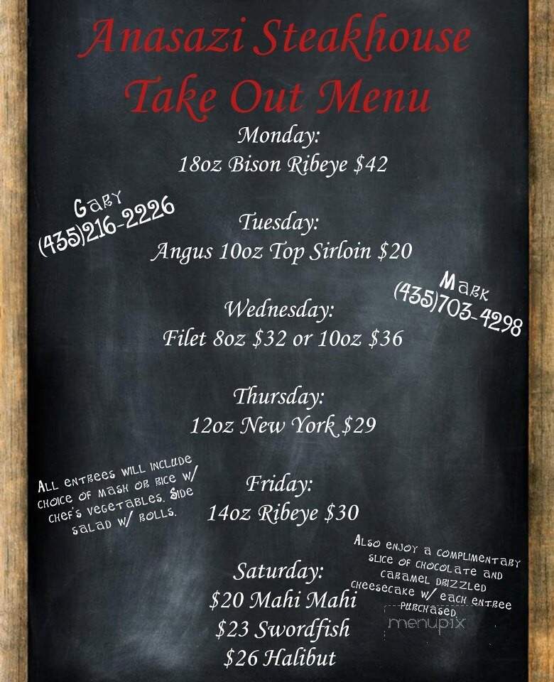 Anasazi Steakhouse and Gallery - St George, UT menu_pic