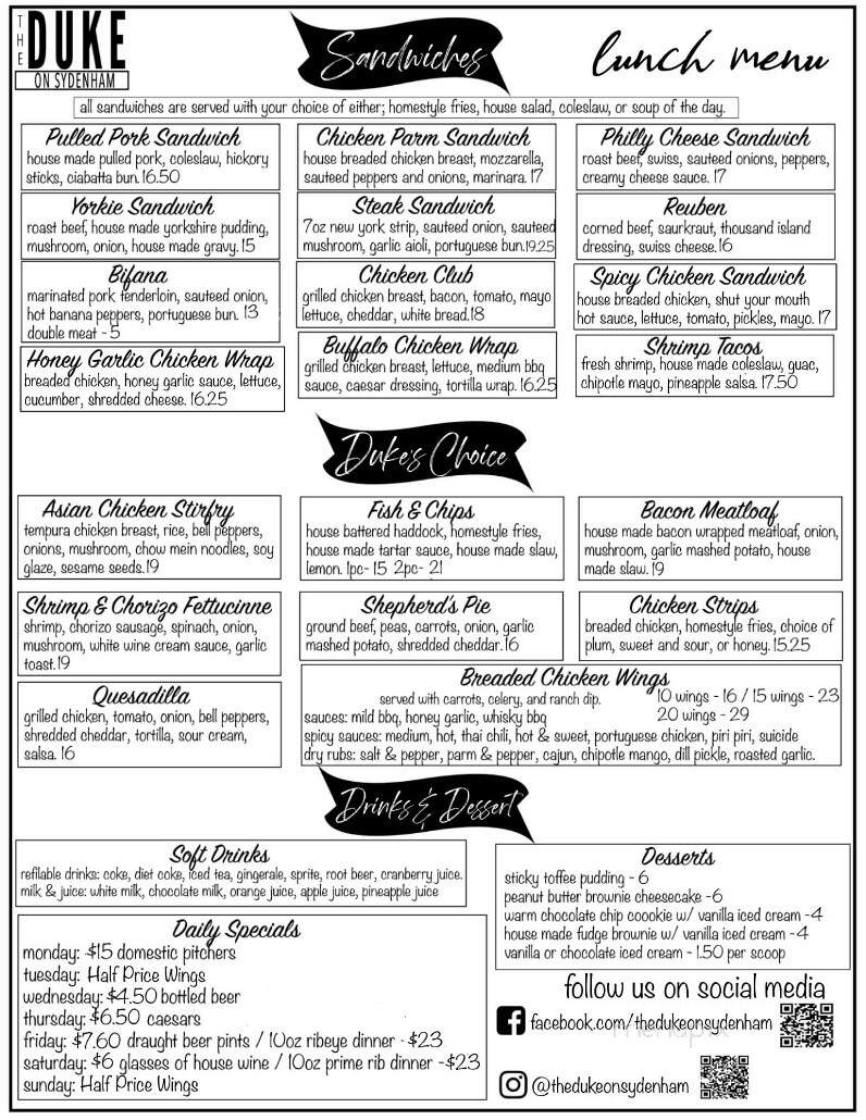 The Duke on Sydenham - Strathroy, ON menu_pic