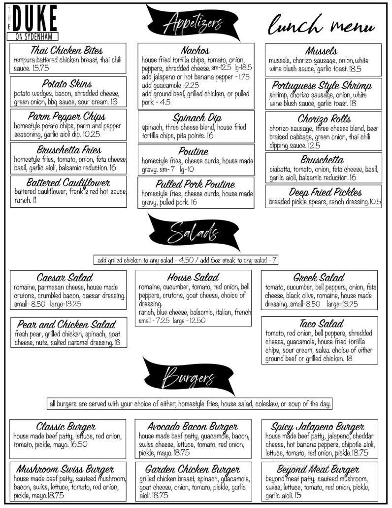 The Duke on Sydenham - Strathroy, ON menu_pic